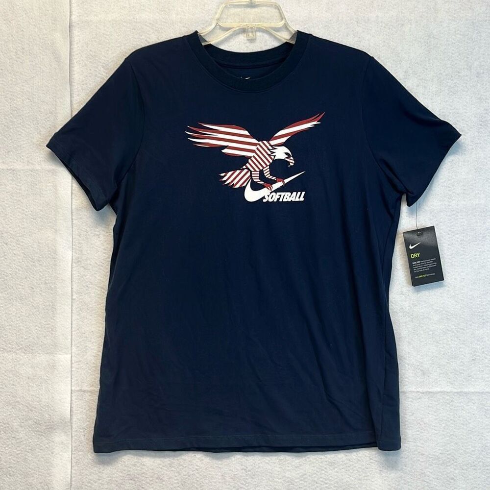 NWT NIKE T-Shirt Women's Large Obsidian Blue American Eagle‎ Swoosh Softball Tee